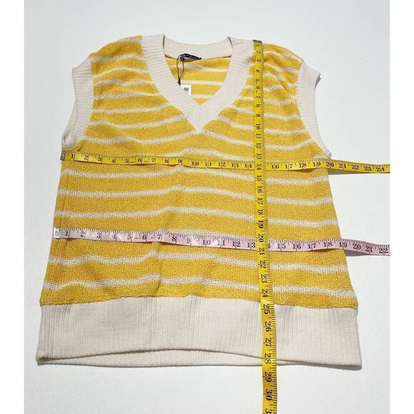 Zara Oversized Striped Knit V-Neck Sweater Vest Sleeveless Yellow White Small - Picture 6 of 12